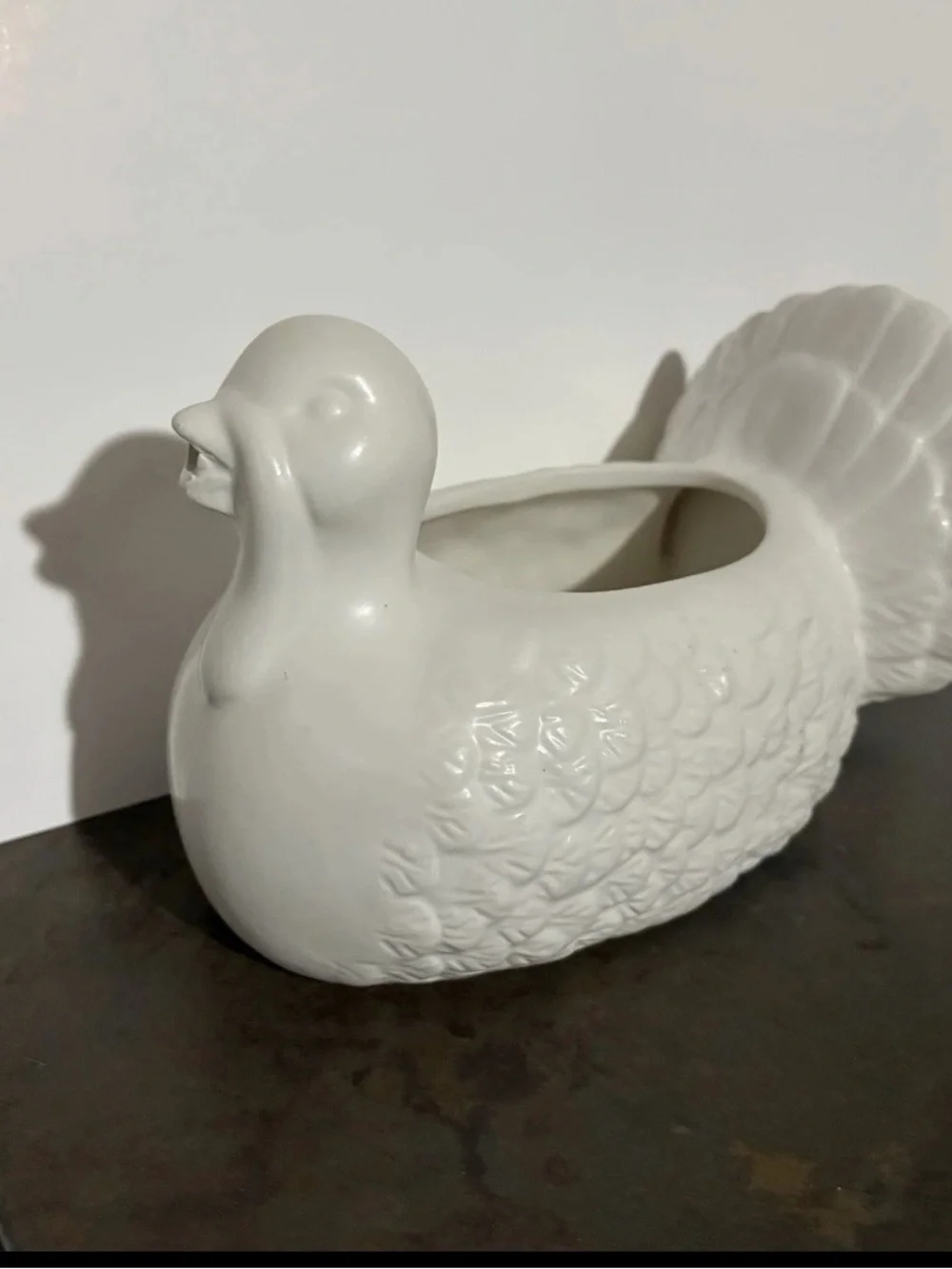 Vintage White Ceramic Turkey Gravy Boat Thanksgiving Fall Serveware Farmhouse